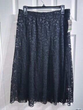 True Envy Black Stretch Lace Midi Skirt Sz Large